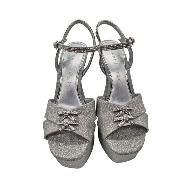 Gianni Bini Women’s Platform Heels Size 9.5 Silver Glitter Rhinestone Dempse 674 - Picture 8 of 13